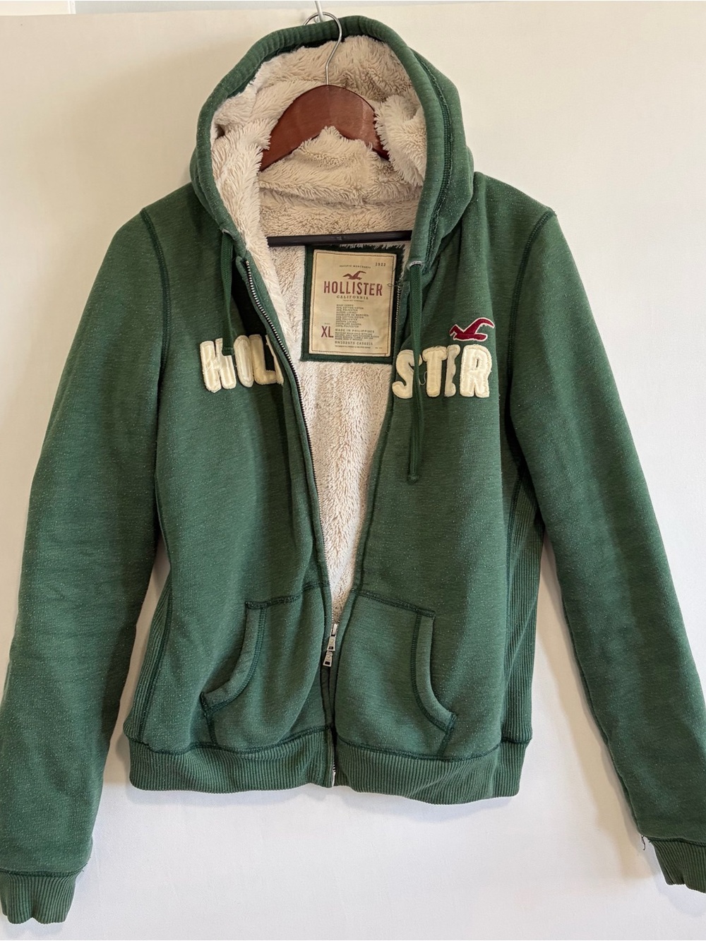Vintage Y2K Hollister Fur Lined Zip Hoodie Women’s XL Green Sweatshirt